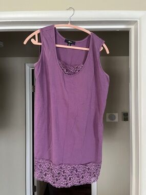 ellos Lavender Lace-Hem Scoop Neck Tank